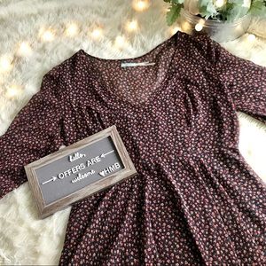 UO Floral Long Sleeve V-Neck Dress